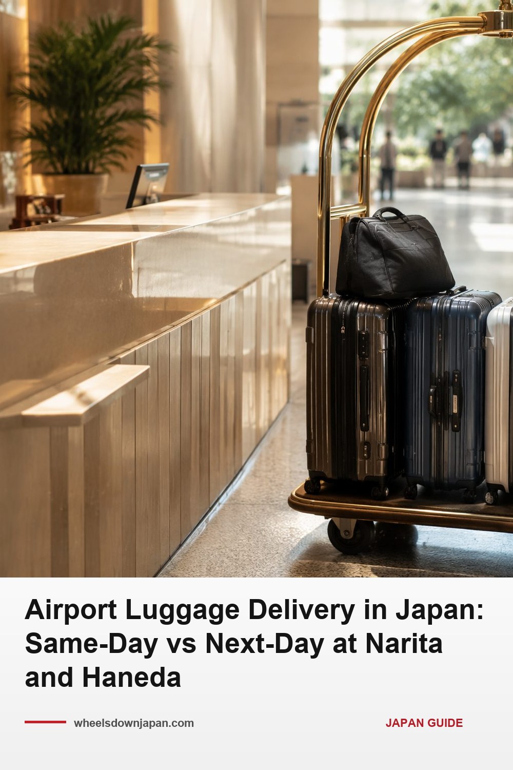 Pinterest pin: Japan Airport Luggage Delivery: Same-Day vs Next-Day